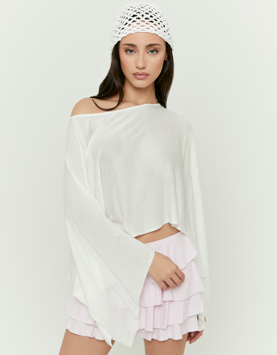 TALLY WEiJL, White Asymmetric Knit Cape for Women