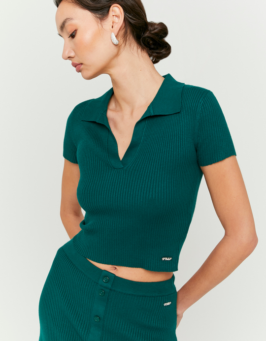 TALLY WEiJL, Green Knitted Polo Top for Women