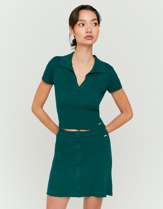 TALLY WEiJL, Green Knitted Polo Top for Women