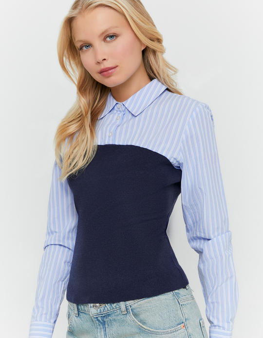 TALLY WEiJL, Pull en Maille Bleu Effet Superposé for Women