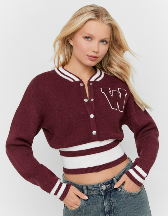 TALLY WEiJL, Cardigan Corto in Maglia Bordeaux for Women