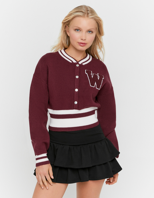 TALLY WEiJL, Cardigan Corto in Maglia Bordeaux for Women