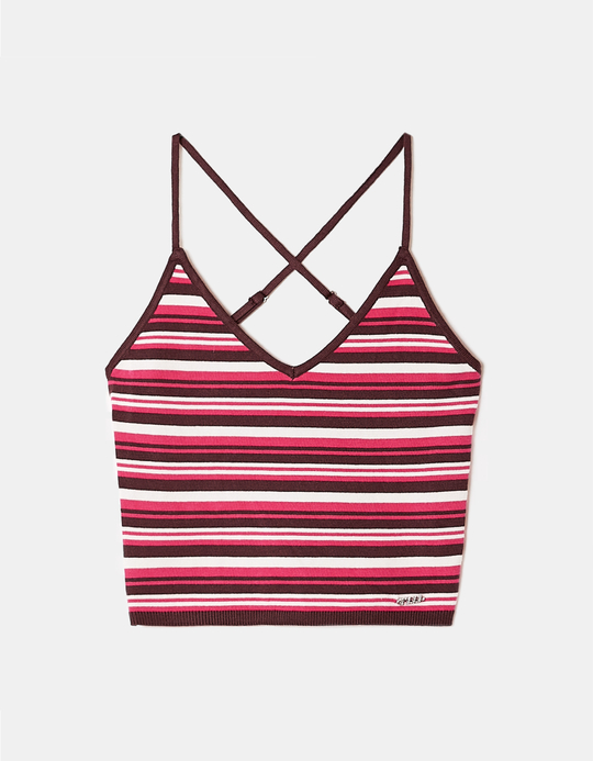 TALLY WEiJL, Pink Striped Knit Crop Top for Women
