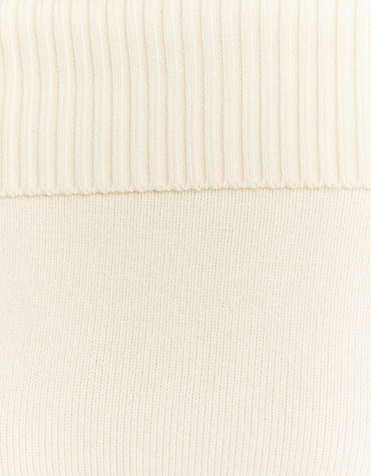 TALLY WEiJL, Beige Fitted Knit Jumper with Off-Shoulder Fold for Women