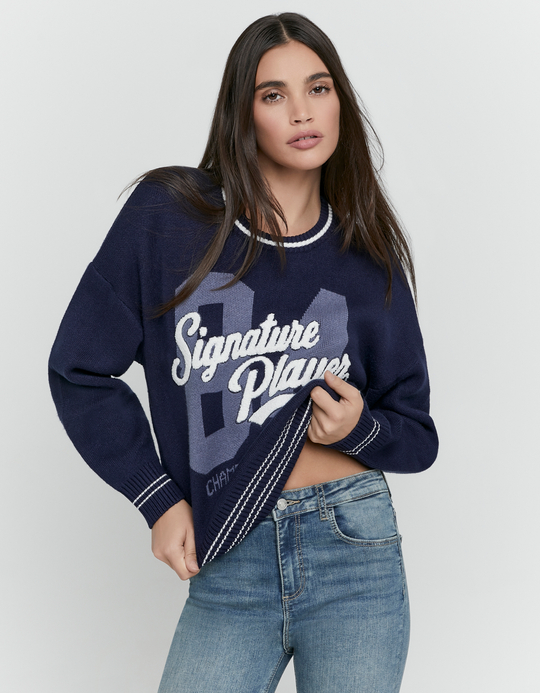 TALLY WEiJL, Pull Bleu Brodé en Maille for Women