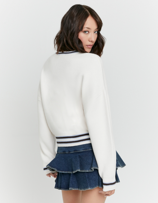 TALLY WEiJL, White Embroidered V Neck Knit Jumper for Women