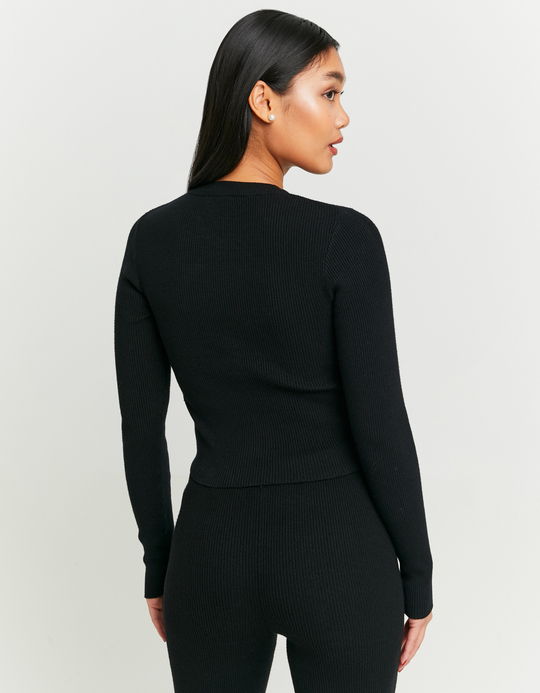 TALLY WEiJL, Maglione Aderente Nero con Cut out a Cuore e Strass for Women