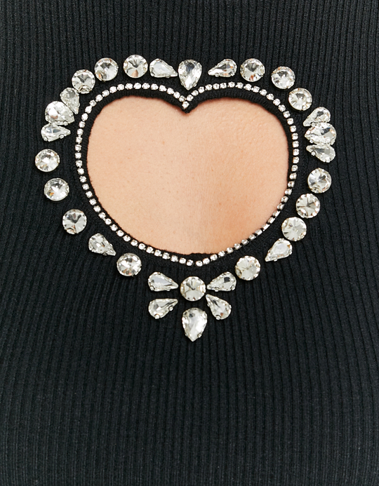 TALLY WEiJL, Maglione Aderente Nero con Cut out a Cuore e Strass for Women