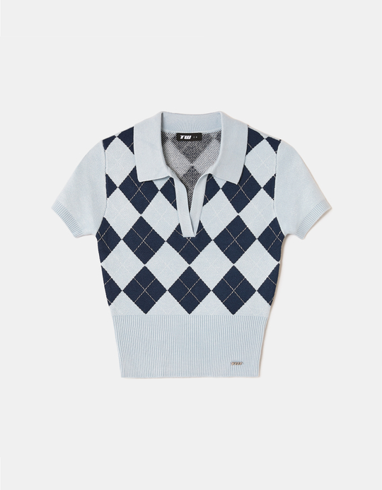 TALLY WEiJL, Blaues Strick-Polo-Top for Women