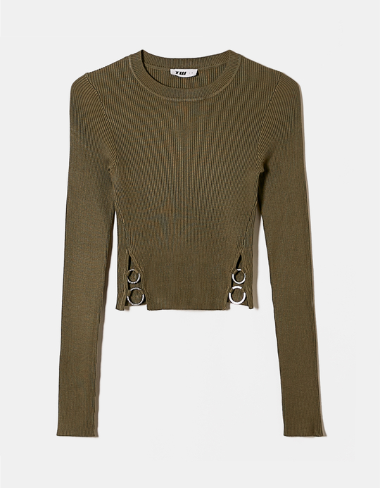 TALLY WEiJL, Pull Kaki Ajusté avec Chaîne Latérale for Women