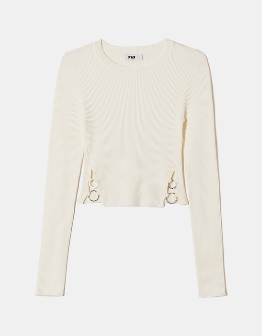 TALLY WEiJL, White Fitted Jumper with Side Chain for Women