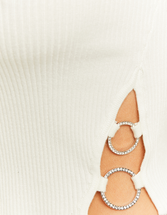 TALLY WEiJL, White Fitted Jumper with Side Chain for Women