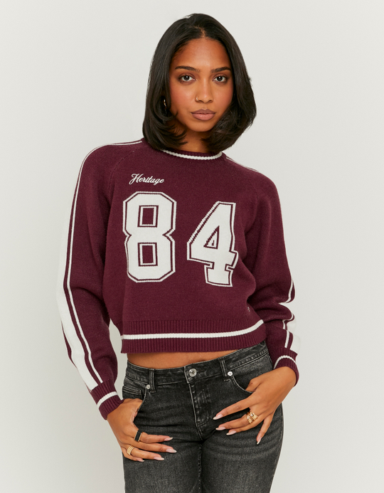 TALLY WEiJL, Burgundy Knitted Jumper with Embroidery for Women