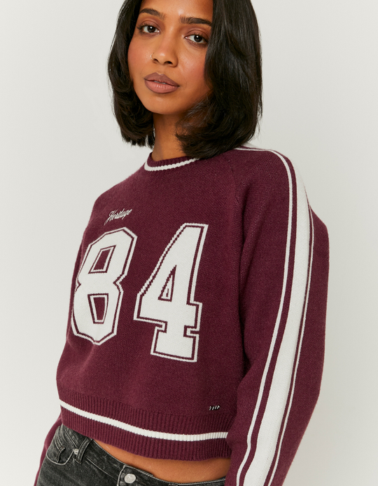 TALLY WEiJL, Burgundy Knitted Jumper with Embroidery for Women