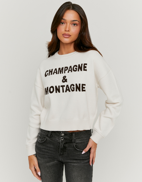 TALLY WEiJL, White Knitted Jumper with Graphic Detail for Women