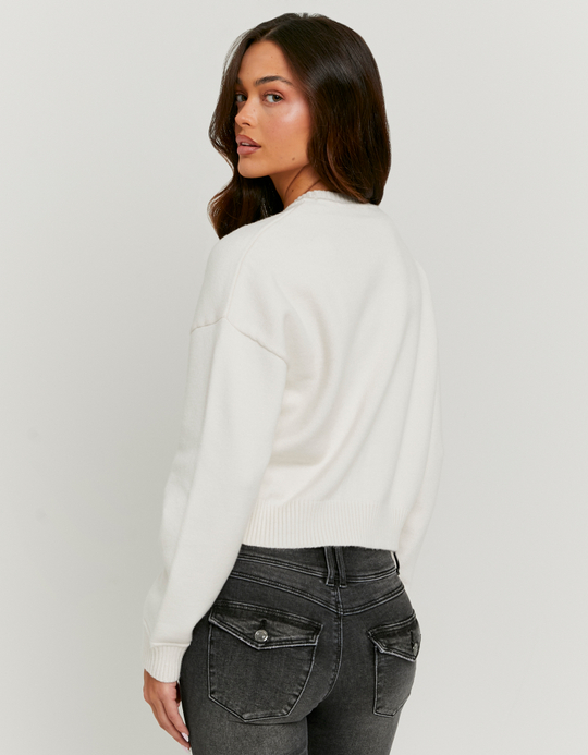 TALLY WEiJL, White Knitted Jumper with Graphic Detail for Women