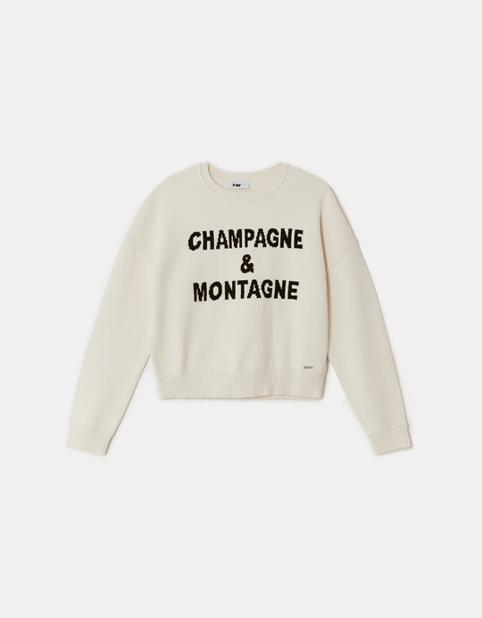 TALLY WEiJL, White Knitted Jumper with Graphic Detail for Women