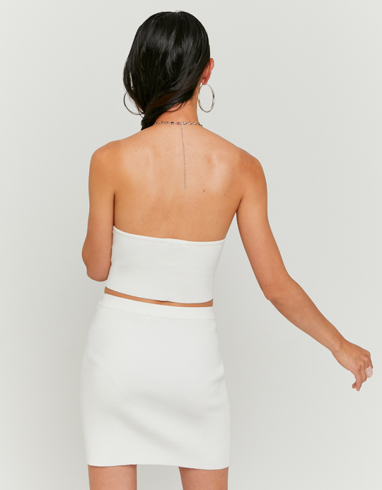 TALLY WEiJL, White Knitted Top Openback with Rhinestones Necklace for Women