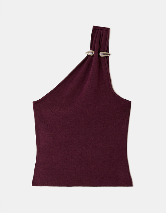 TALLY WEiJL, Burgundy One-Shoulder Top for Women