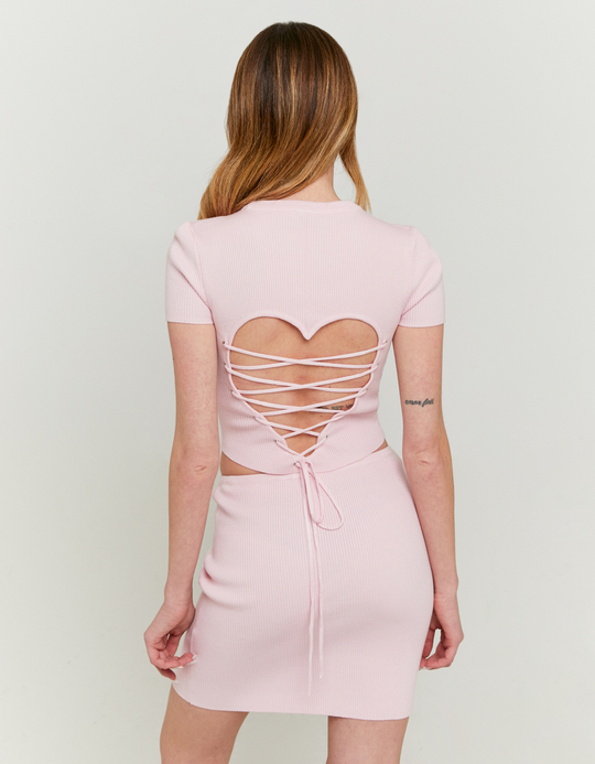 TALLY WEiJL, Pink Knitted Top with Heart Shaped Cut Out for Women