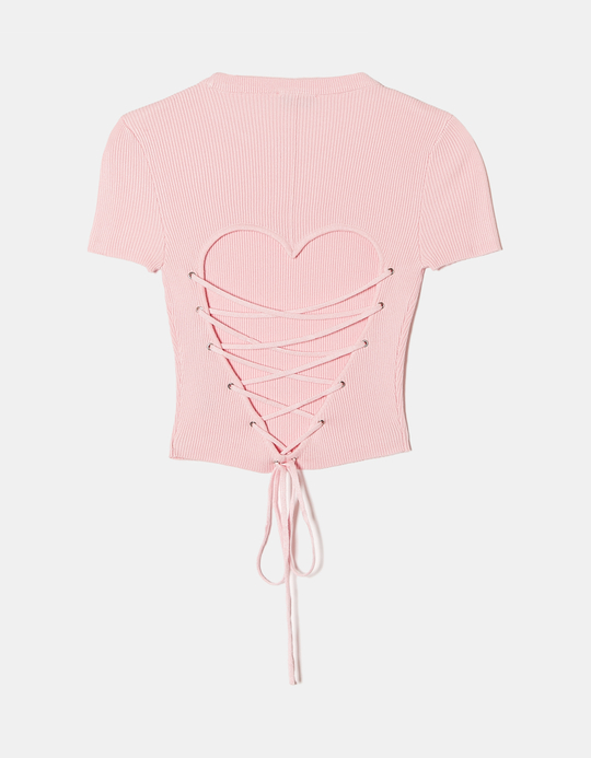 TALLY WEiJL, Pink Knitted Top with Heart Shaped Cut Out for Women