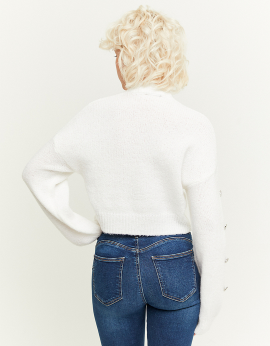 TALLY WEiJL, Pull Blanc en Maille Légère avec Manches Ornées for Women