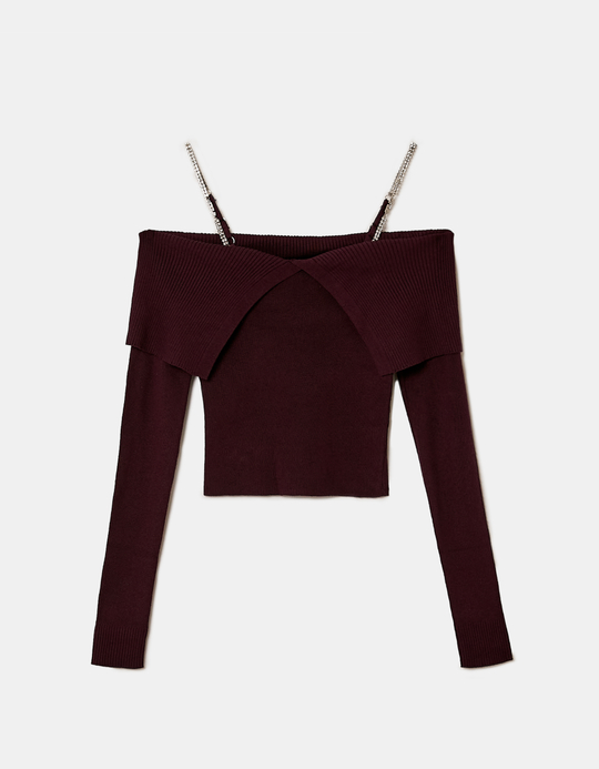 TALLY WEiJL, Maglione Borgogna in Maglia con Strass for Women