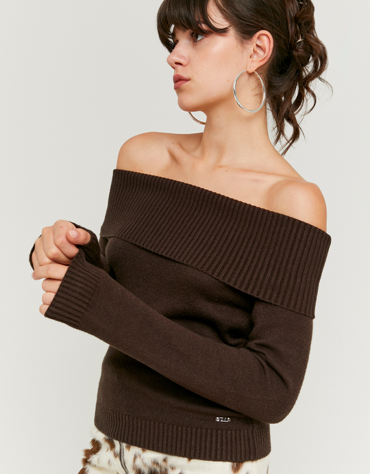 TALLY WEiJL, Brown Off Shoulder Jumper for Women