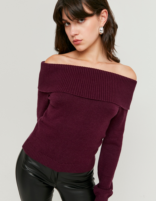 TALLY WEiJL, Burgundy Off Shoulder Jumper for Women