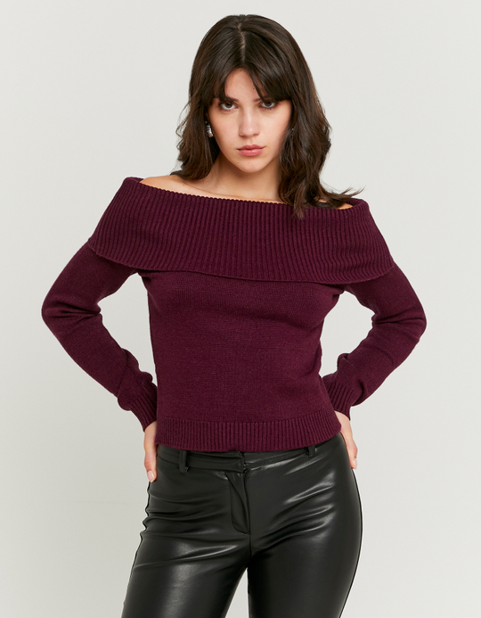 TALLY WEiJL, Burgundy Off Shoulder Jumper for Women