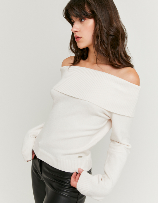 TALLY WEiJL, Maglione Bianco Off Shoulder for Women