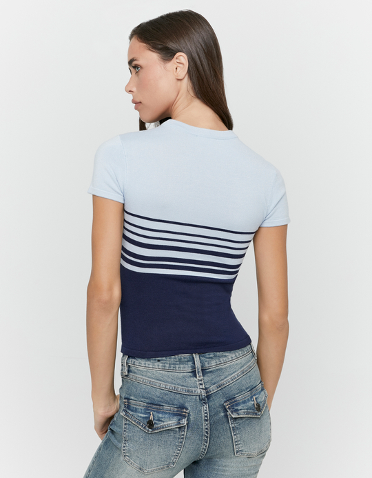 TALLY WEiJL, Blue Striped Cropped T-Shirt for Women