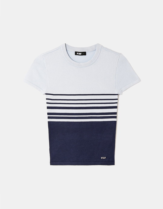 TALLY WEiJL, T-Shirt Court Bleu Rayé for Women