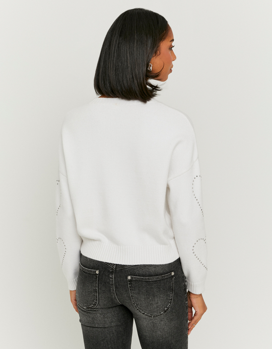 TALLY WEiJL, White Knitted Jumper with Rhinestone Details for Women