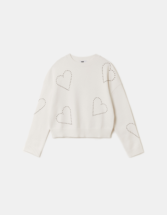 TALLY WEiJL, White Knitted Jumper with Rhinestone Details for Women