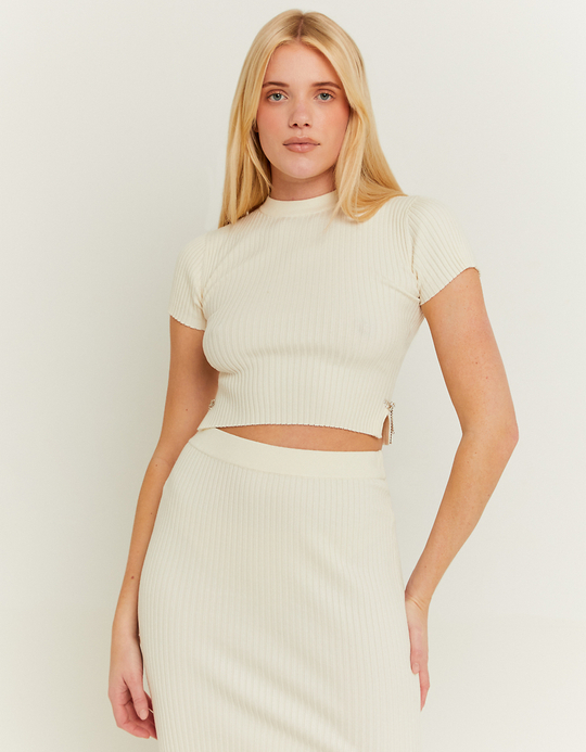 TALLY WEiJL, Beige Knitted Top with Fancy Lateral Detail for Women
