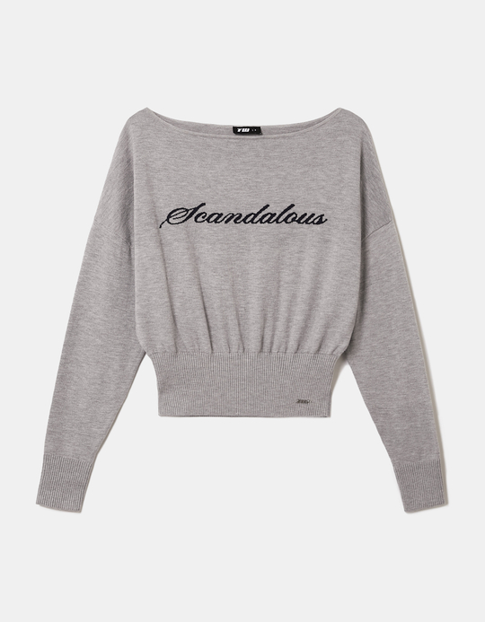 TALLY WEiJL, Grauer Strickpullover mit Stickerei for Women
