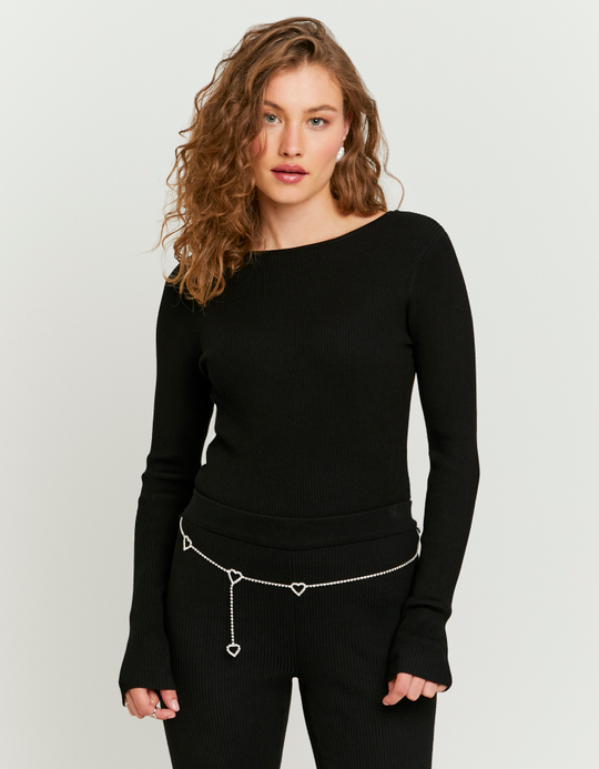 TALLY WEiJL, Black Knitted Jumper With Strass Chain for Women