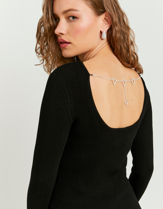 TALLY WEiJL, Black Knitted Jumper With Strass Chain for Women