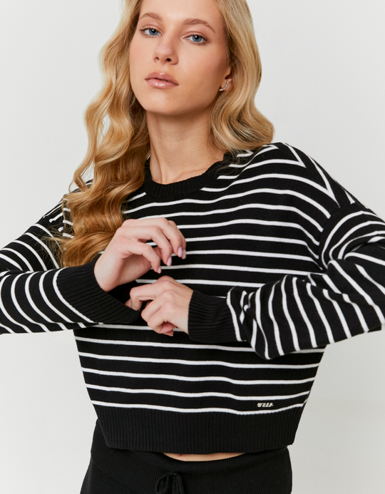 TALLY WEiJL, Pull Rayé en Maille Noir et Blanc for Women
