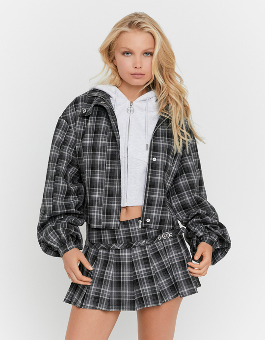 TALLY WEiJL, Grauer Karierter Plissee Mini Skort for Women