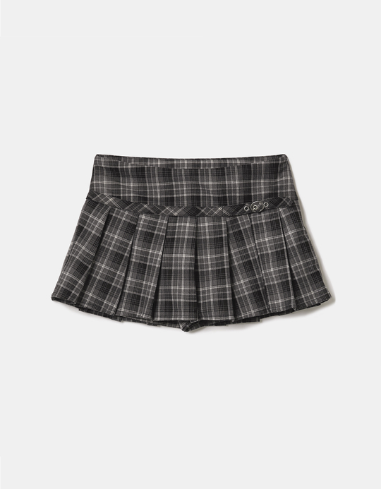 TALLY WEiJL, Grauer Karierter Plissee Mini Skort for Women