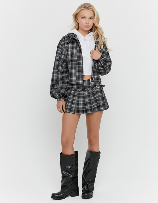 TALLY WEiJL, Grauer Karierter Plissee Mini Skort for Women