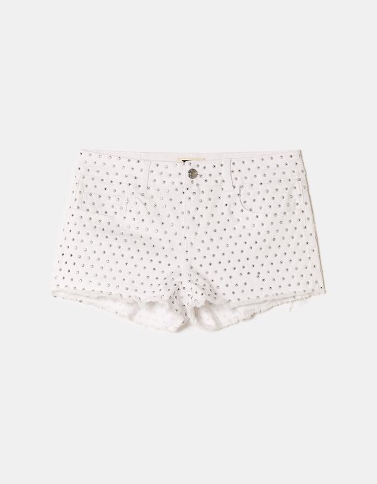 TALLY WEiJL, White Mini Shorts with Rhinestones for Women