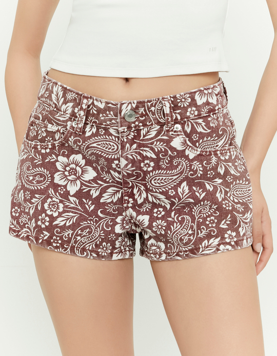 TALLY WEiJL, Bordeauxfarbene Mini Shorts mit Blumenprint for Women
