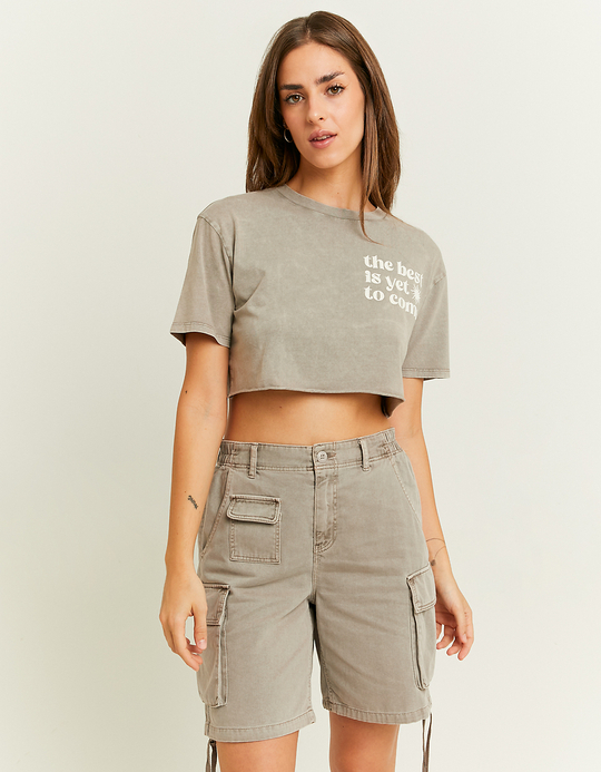 TALLY WEiJL, Grey Mid Waist Cargo Shorts for Women