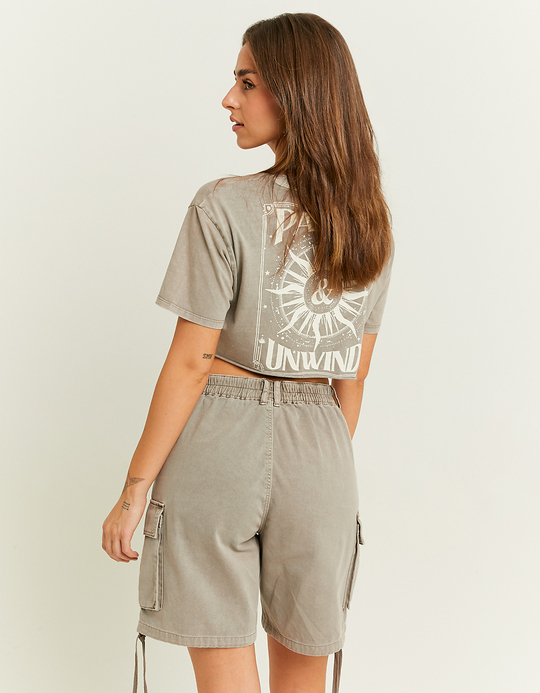 TALLY WEiJL, Grey Mid Waist Cargo Shorts for Women