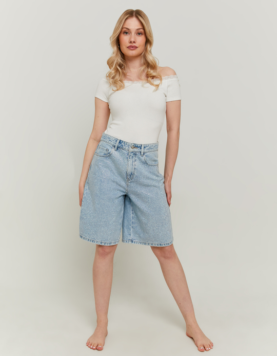 TALLY WEiJL, Loose Bermuda Shorts with Strass for Women