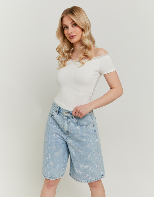 TALLY WEiJL, Loose Bermuda Shorts with Strass for Women