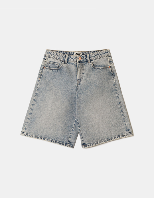 TALLY WEiJL, Blue Mid Waist Wide Bermuda Shorts for Women